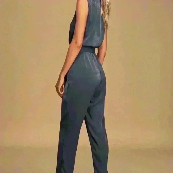 Lulus Love Like That Washed Navy Blue Satin Sleeveless Jumpsuit - Picture 3 of 5